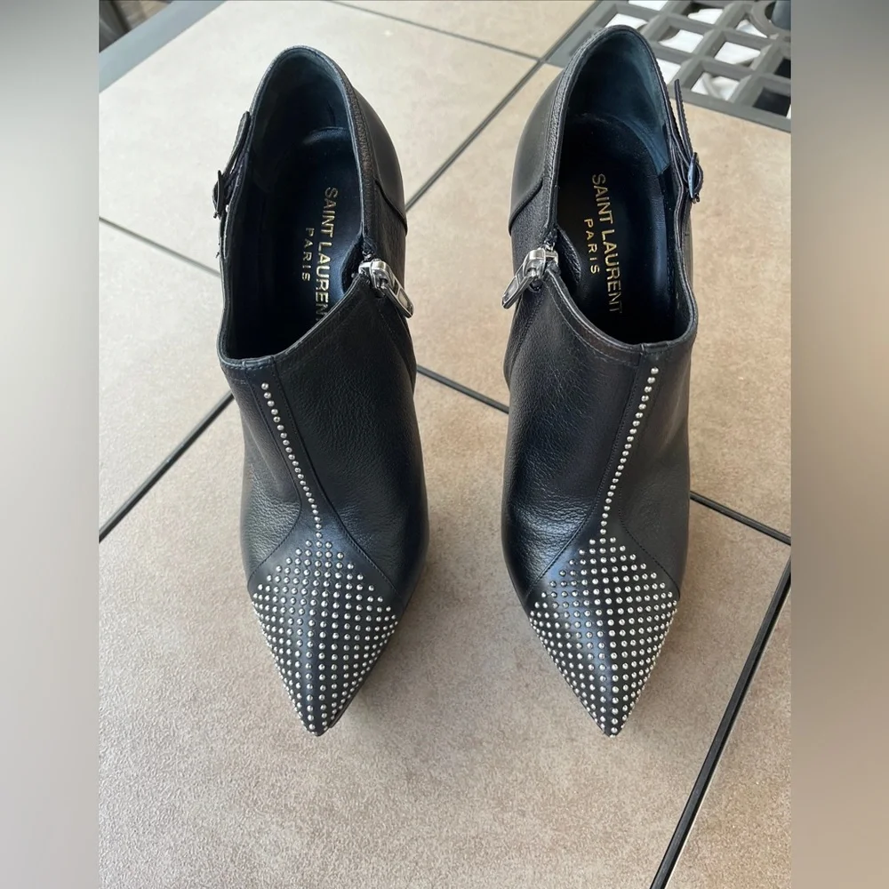 SAINT LAURANT PARIS/YSL LADIES BLACK SILVER STUD PLATFORM HEEL BOOTIES-9M - Picture 8 of 16